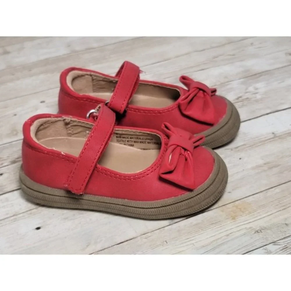 Cat & Jack Shoes Infant Red Mary Jane Shoe With Bow Size 4 Dress Casual‎